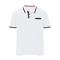 Men's Shirts Stylish Casual Regular Fit Short Sleeve Tshirts Lapel Pocket Summer Lightweight Sports Golf Tees White XL