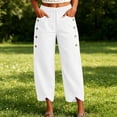 thumbnail image 6 of Oksale Womens Cotton Pants Petite Petal Hem Ankle Pants with Pockets Elastic High Waisted Straight Leg Casual Pants for Going Out White S, 6 of 7