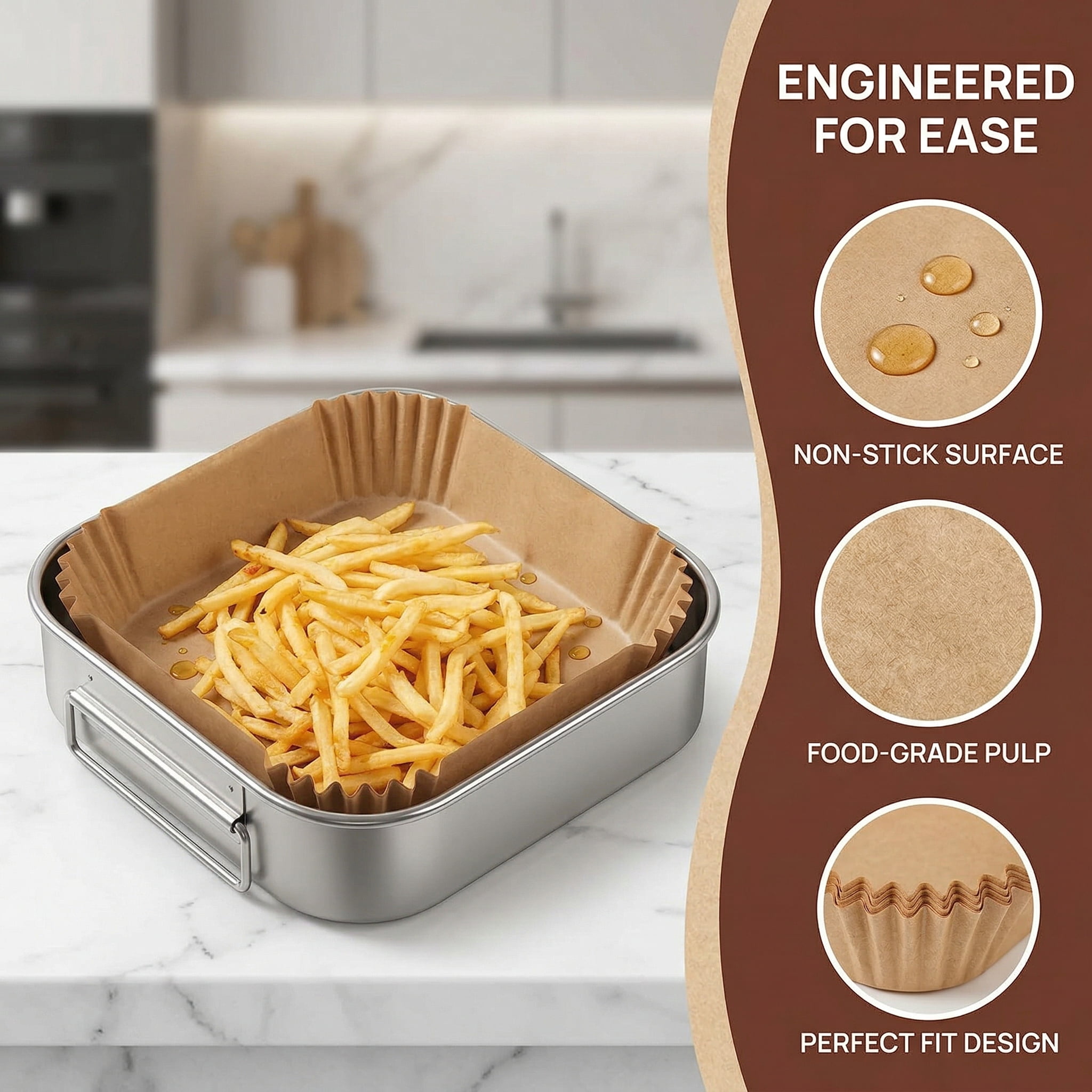 9 Inch Air Fryer Liners Disposable-300PCS Square Parchment Paper Liners,Heat Resistant & Non-Stick,Unbleached Liners for Air Fryer,Oven,Roasting,Baking,Microwave（Bottom is 8 Inch）