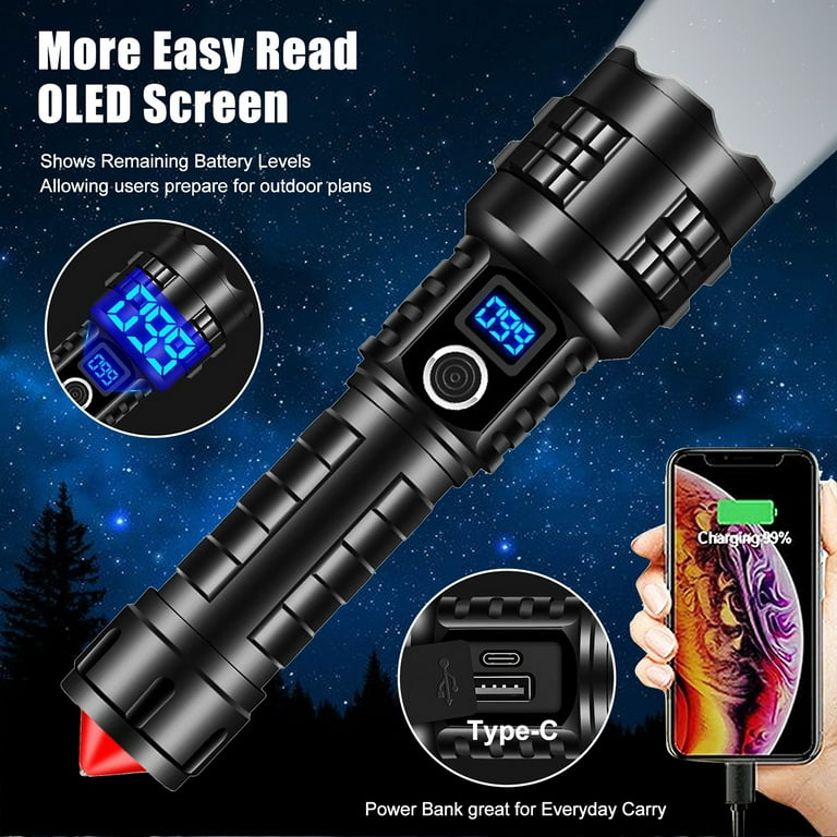 Vastfire Rechargeable Flashlights High Lumens Tactical Torch Lamp with Window Breaker 3 Modes, Zoomable, Handheld for Camping, Emergencies(Battery