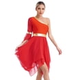 thumbnail image 3 of iEFiEL Women's Liturgical Praise Dance Dress One Shoulder Flare Sleeve Irregular Hem Dresses Red M, 3 of 7