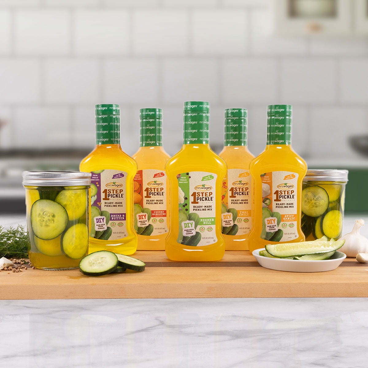 (2 pack) Mrs. Wages 1 Step Pickle Thai Hot Chili Pickling Mix, DIY Fresh Pickles in 8 Hours, Gluten Free, Kosher, No Artificial Flavor, 16 fl oz Bottle