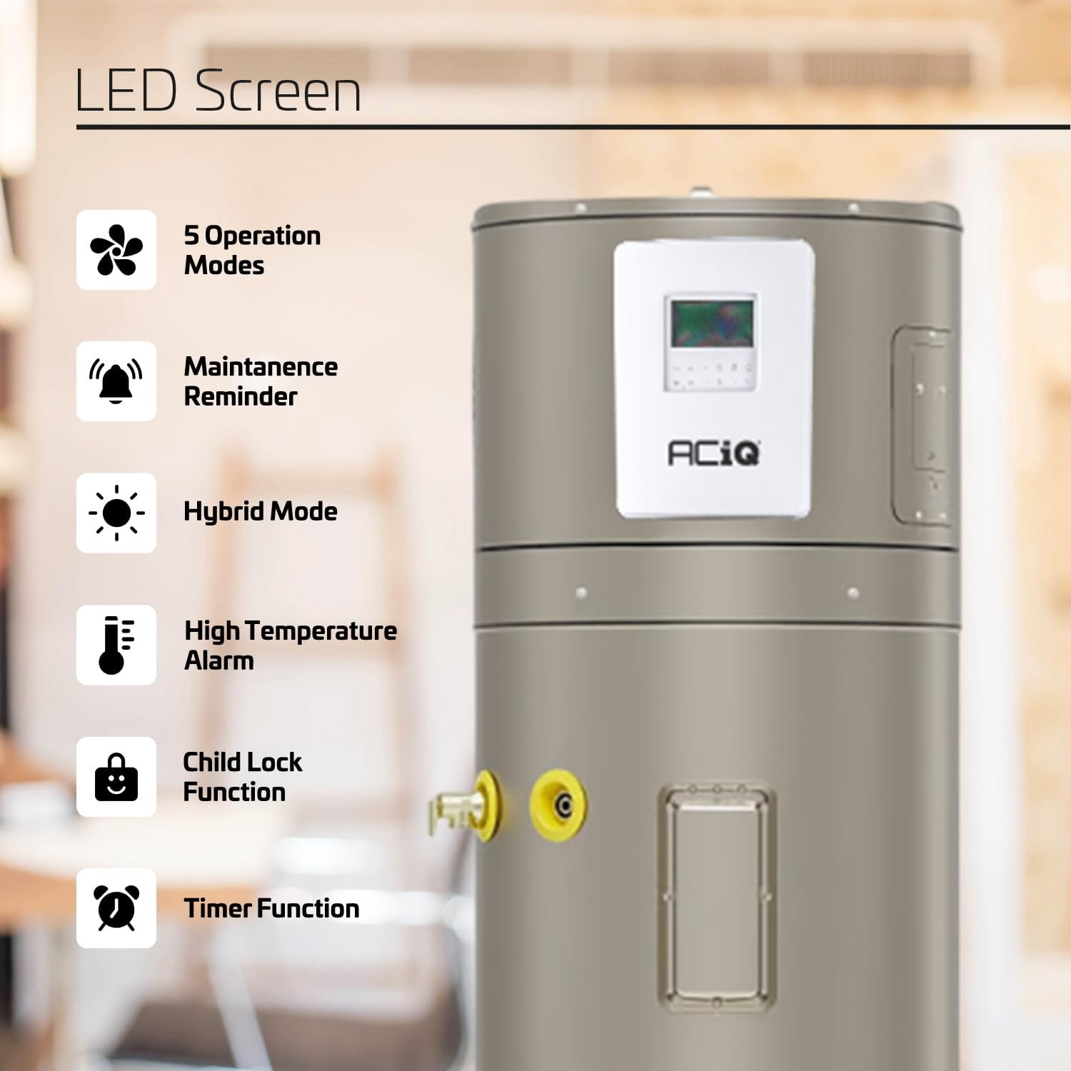 ACiQ Electric Residential Hybrid Hot Water Heater Electric 50 Gallon Tank | Heat Pump, Water Heater, Quiet Operation | 240V, 1Ph, 60Hz