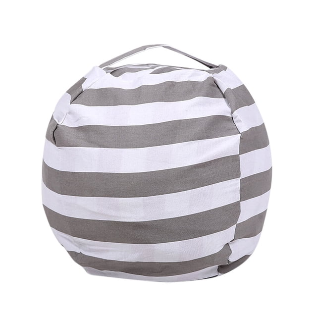 EeaseCA Large Capacity Spherical Shape Design Plush Toy Storage Bag Child Sofa Cushion with Handle Zipper (Large Size Grey Stripes)