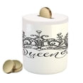 thumbnail image 1 of Queen Piggy Bank, Hand Drawn Crown Lettering Baroque Style Elements Calligraphy Print, Ceramic Coin Bank Money Box for Cash Saving, 3.6" X 3.2", Black and White, by Ambesonne, 1 of 4