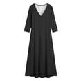 thumbnail image 7 of HAOTAGS Women Dresses Elastic Waist Relaxed Fit V-Neck Solid Color Long Sleeve Maxi Dress Dark Gray Size 2XL, 7 of 7