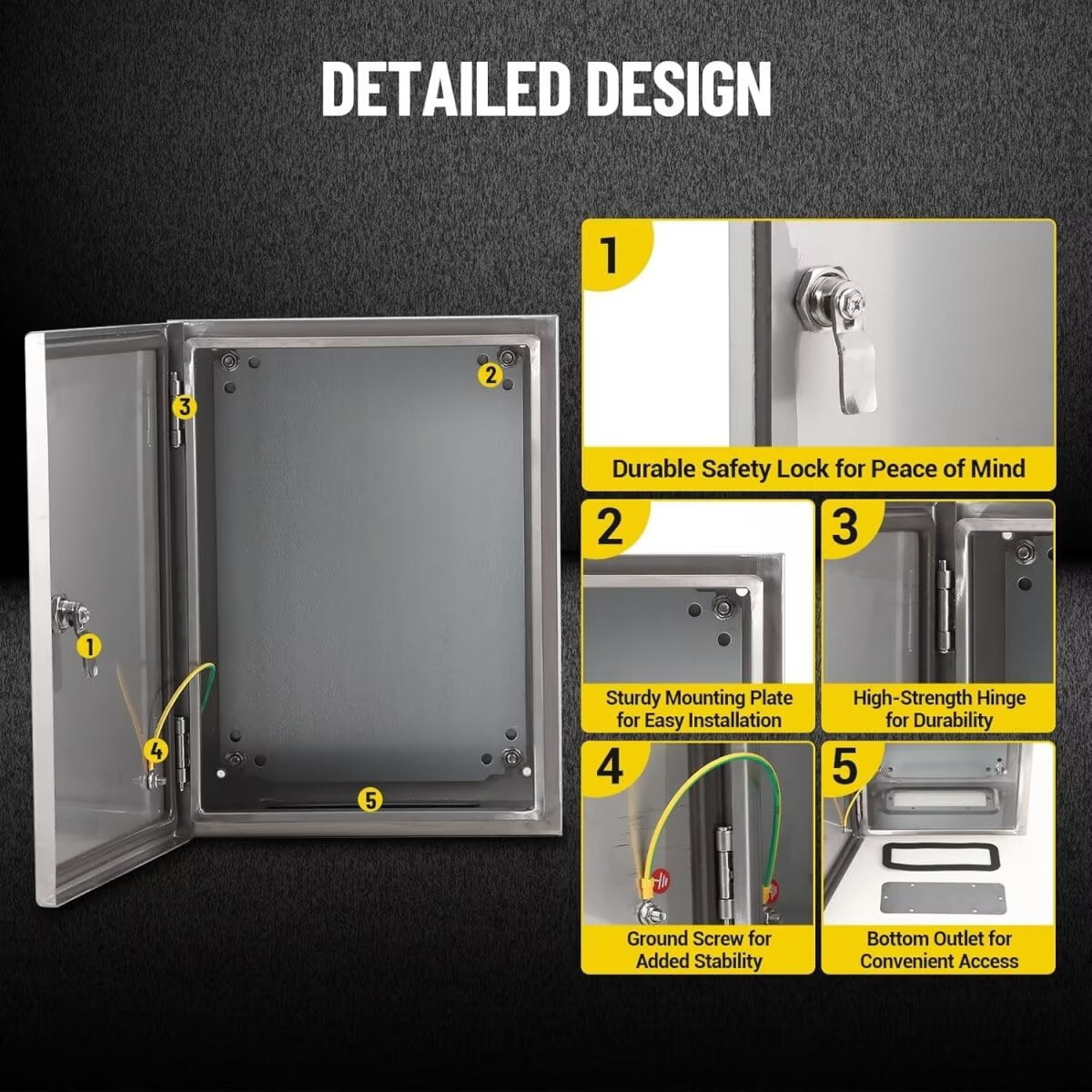 Stainless Steel Enclosure 20"x16"x8", IP65 Waterproof Electrical Box, Outdoor/Indoor Electrical Junction Box with Mounting Plate & Wall Bracket
