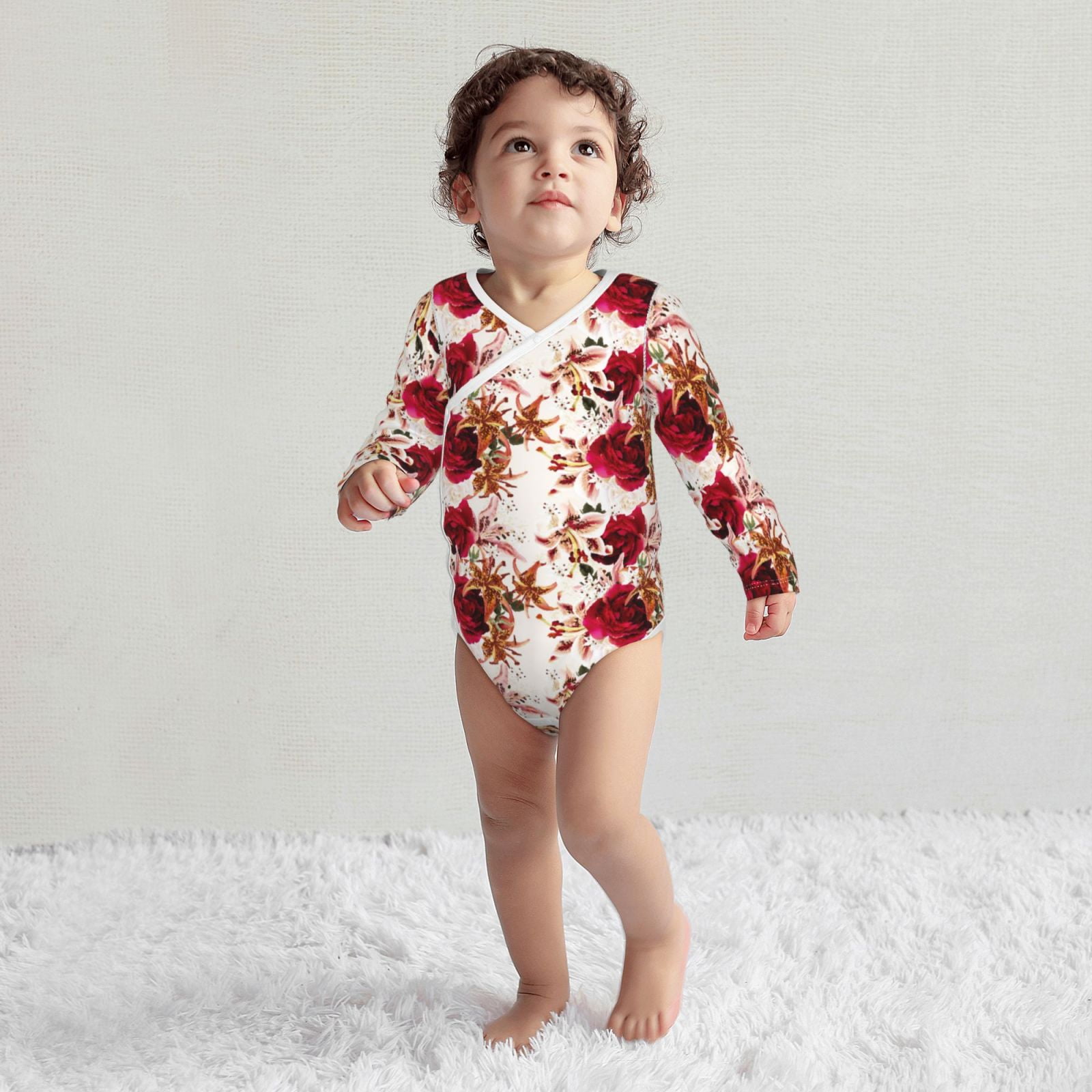 Xecao Lilies Flowers Print Baby unisex-baby Cotton Long-sleeve Bodysuits-2 Years