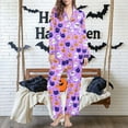 thumbnail image 4 of Tnhcen Women's Halloween Cute Ghost Print Pajama Set Long Sleeve Collared Sleepwear Comfortable Loungewear S-2XL Purple, 4 of 6