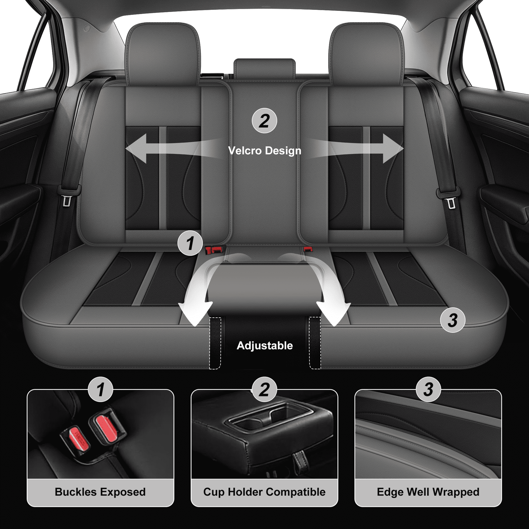 DIKSOAKR Seat Covers Full Set for Acura MDX 2004-2024 2025 Faux Leather Waterproof Comfort Car Seat Covers Lumbar Support Compatible Airbag Grey,Full Set(2 Row 5 Seats)