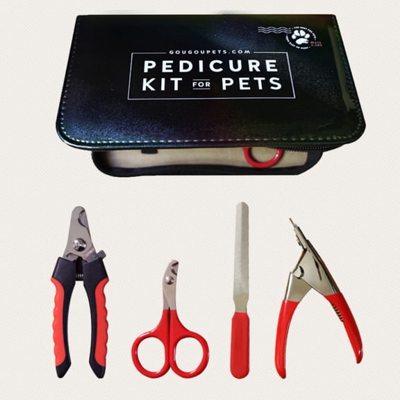 Gou Gou Pets Pet Care Pedicure Kit for Dogs, Cats, Birds and Reptiles - 3 Nail Clippers Plus Nail File and Scissors Style Clippers - Includes Compact Travel Carry Case