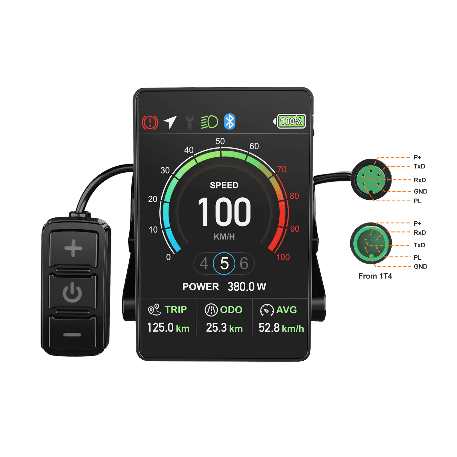 VD04 Ebike LCD Display IPS Color Screen Tongsheng UART Communication Protocol 36V 48V 52V E-Bike Meter Type-C Charging Port Bluetooth Connection