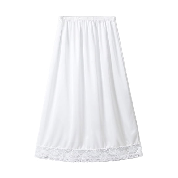 Women Lace Trim Invisible Underskirt Petticoat Half Slip Elastic Waist Ice Silk Lightweight Long Skirt for Under Dress