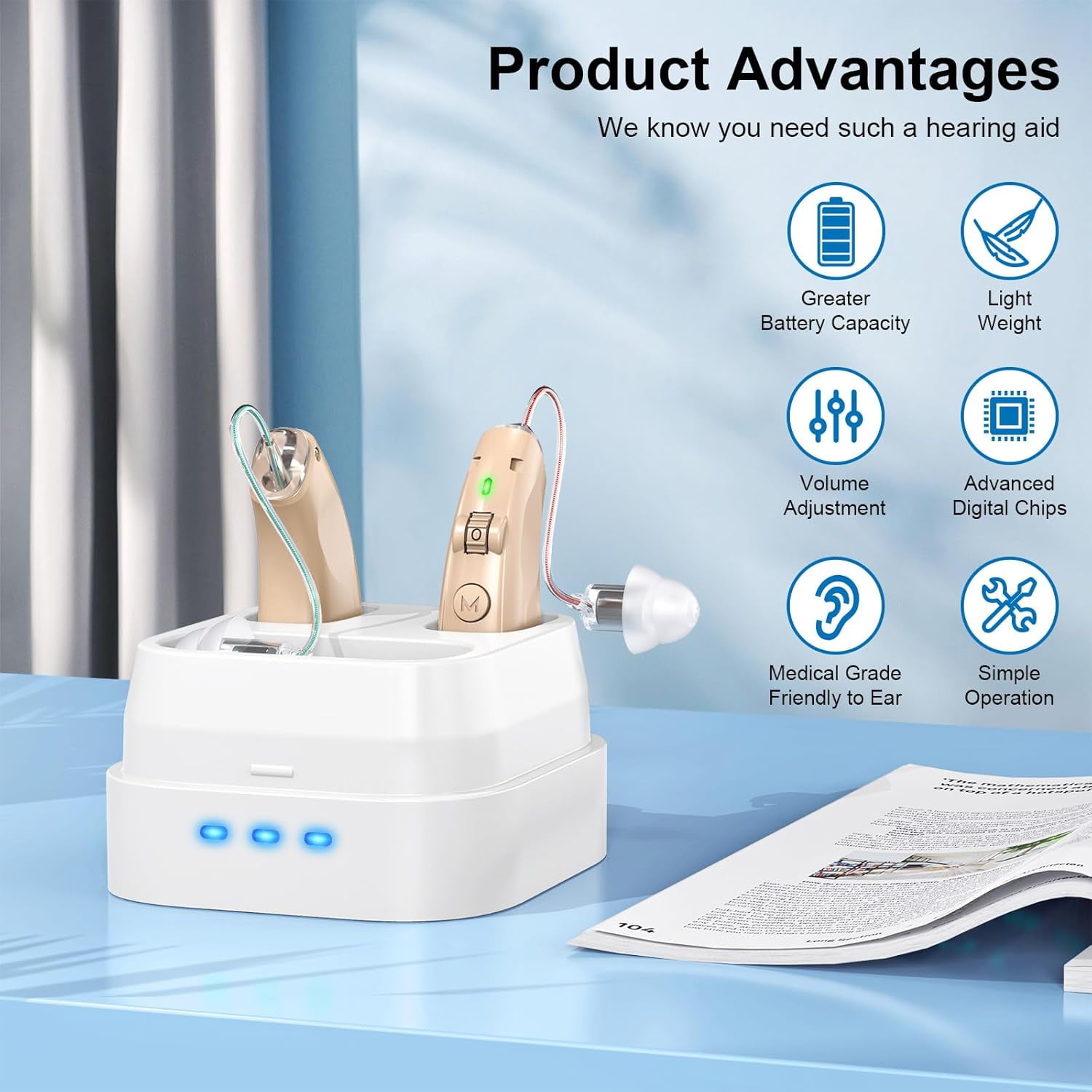 Rechargeable Hearing Aids For Seniors & Adults -Volume Control, Advanced Noise Cancelling With Invisible Sound Amplifications - Comfortable BTE Design For Mild And Moderate With Hearing Loss,Brown