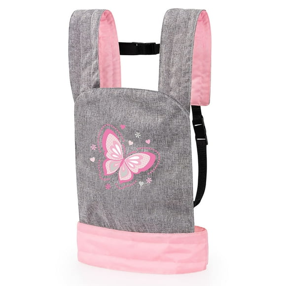 Bayer Design Dolls: Portador de diseño moderno - Mariposa rosa gris - Se adapta a muñecas de hasta 18' Juegos de simulación para niños Correas de hombro acolchadas y ajustables Accesorio de asiento in