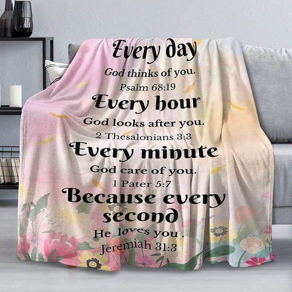 Christian Blanket for Women, Flower Ultra Soft Religious Gifts Blankets with Bible Verse and Inspirational Thoughts, Warm Plush Prayers Healing Throw Blankets, 60"x50"
