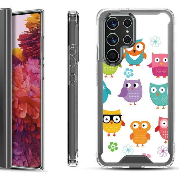 Shockproof Bumper Phone Case for Samsung Galaxy S22 Ultra 5G, by OneToughShield ® - Happy Owl