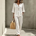 thumbnail image 2 of Clossjun Short Sets for Women - Short Sleeve Shirts & Wide Leg Shorts Loose fit Casual 2 piece Cotton Linen Sets Outfits(No Bag), 2 of 4
