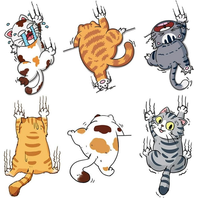 LAICAIW 6 PCS Cat Car Stickers,Scratch Cat Vinyl Car Sticker,Cute Cats Scratch Cover Funny Bumper Decal,Cartoon Cat Car Sticker for Cars,Truck,Motorcycle,Windows,Refrigerators,Laptops