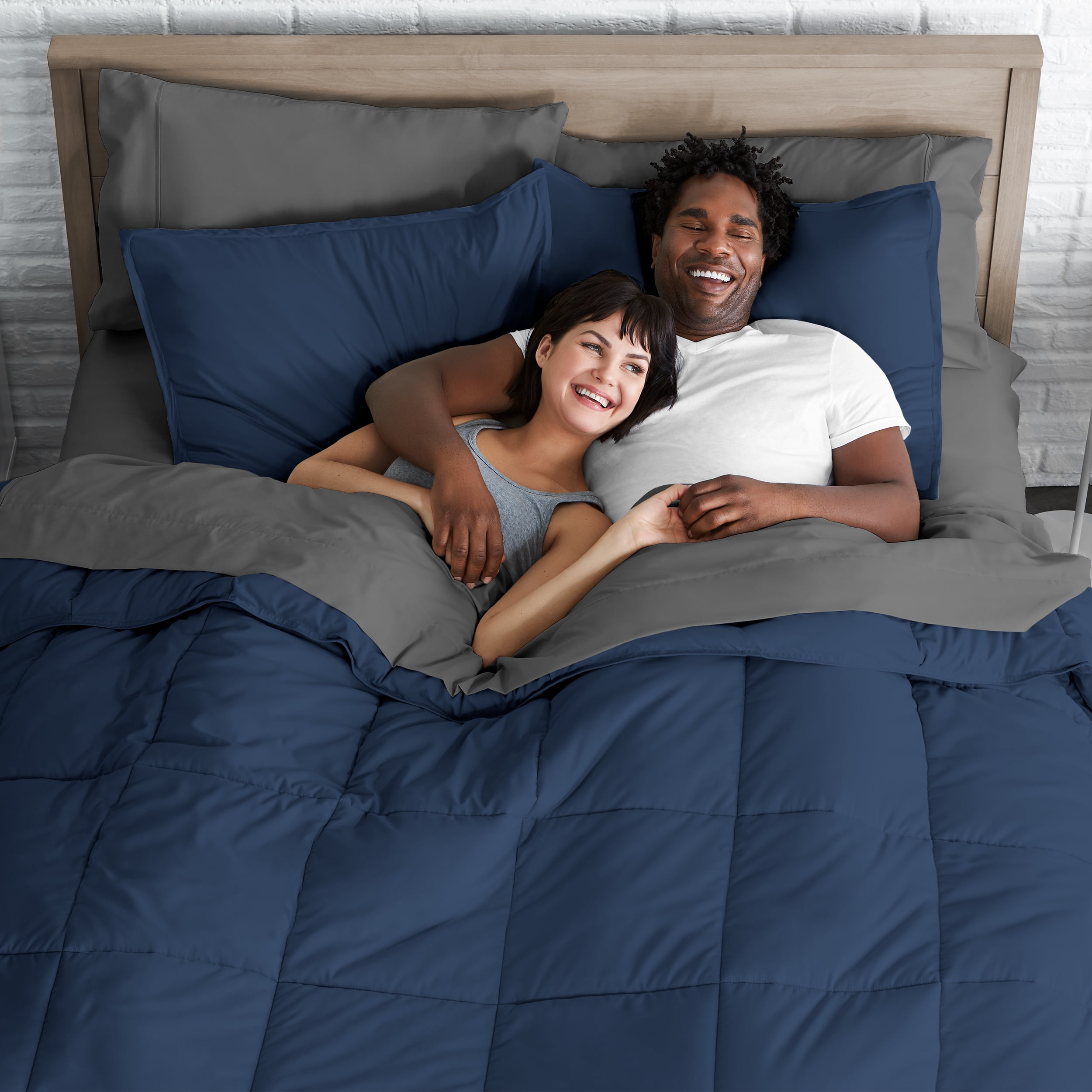 Bare Home Microfiber 7-Piece Dark Blue and Gray Bed in a Bag, Full XL