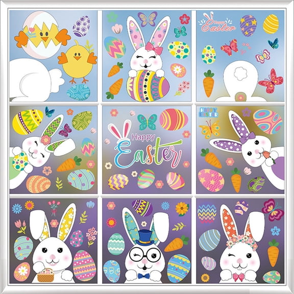 Easter Decorations Window Clings Decals Decor, Easter Eggs Bunny Carrot Flowers Party Supplies GiftsStyle:Style 3;