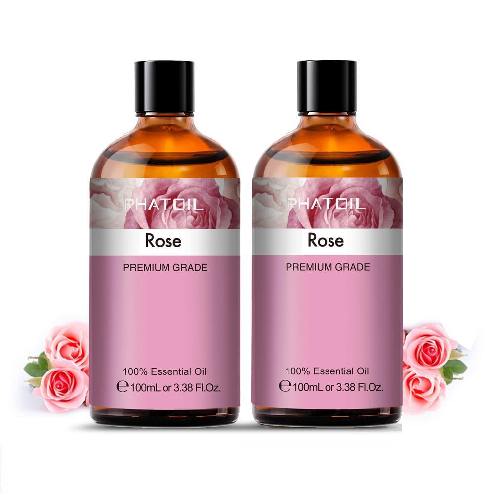 PHATOIL 2-Pack 100% Pure Rose Essential Oil for Face, Body Care,Diffuser,Candle Making,Humidifiers,100ml/3.38 fl.Oz