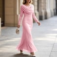 thumbnail image 2 of BAVIRRA Women Cowl Draped Neck Mermaid Maxi Dress, Long Sleeve Fitted Waist Flowy Chiffon Formal Gown, Modest Elegant Outfit for Prom Wedding Guest Bridesmaid Cocktail Party, 2 of 5