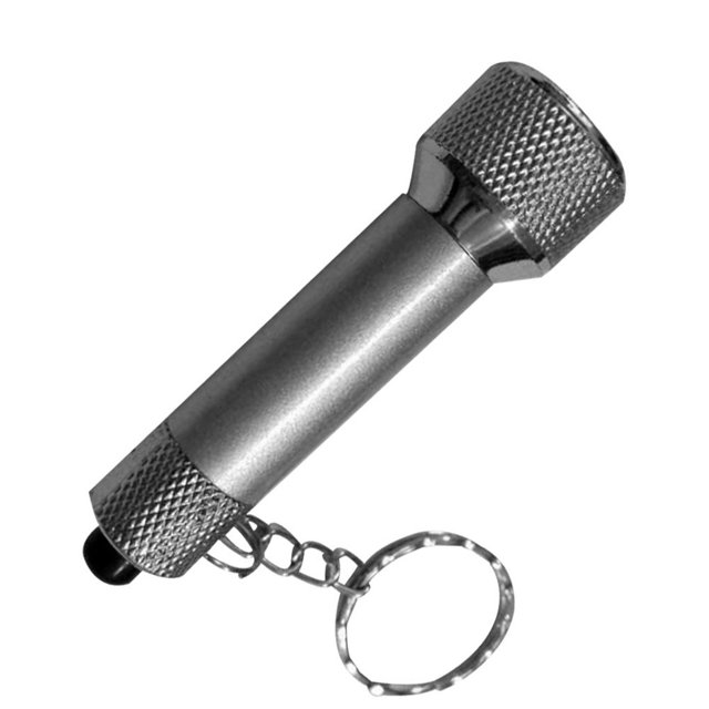 Mini LED Flashlight Outdoor Camping Hiking Walking Portable Pocket Hand Torch with Key Ring Silver Grey