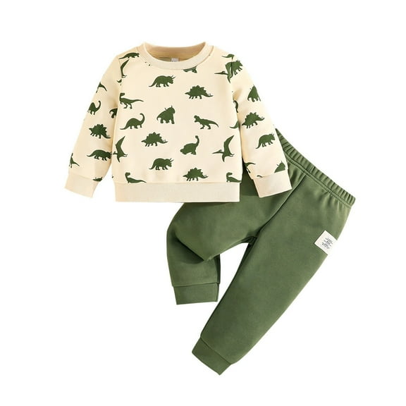 Mikilon Cute Graphic Print Sweatshirts Sets for Boys Size 6 Months-2 Years Casual Loose Long Sleeve Sweatshirts Solid Color Long Pants