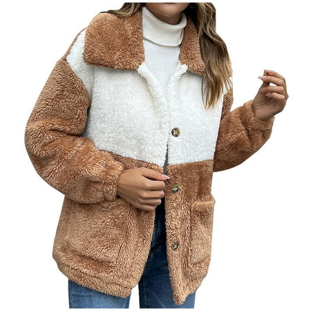 

Winter Coat Women Jacket Solid Jacket Button Pocket Turndown Neck Slim Fit Warm Medium and Long Jacket Khaki Xl