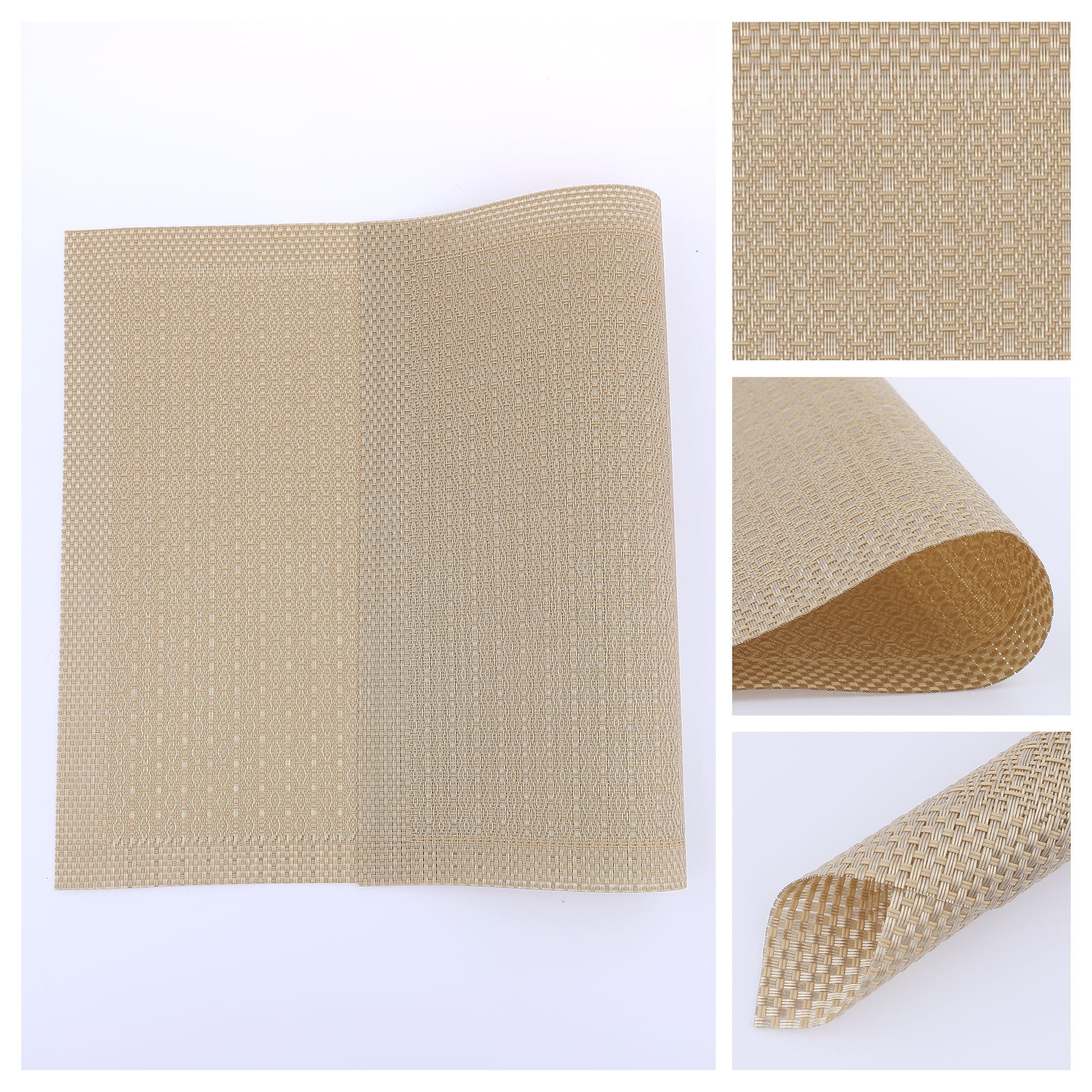 Unique Bargains Rustic Placemats Set of 6 Placemats for Dining Table Decor Gold 18x12in