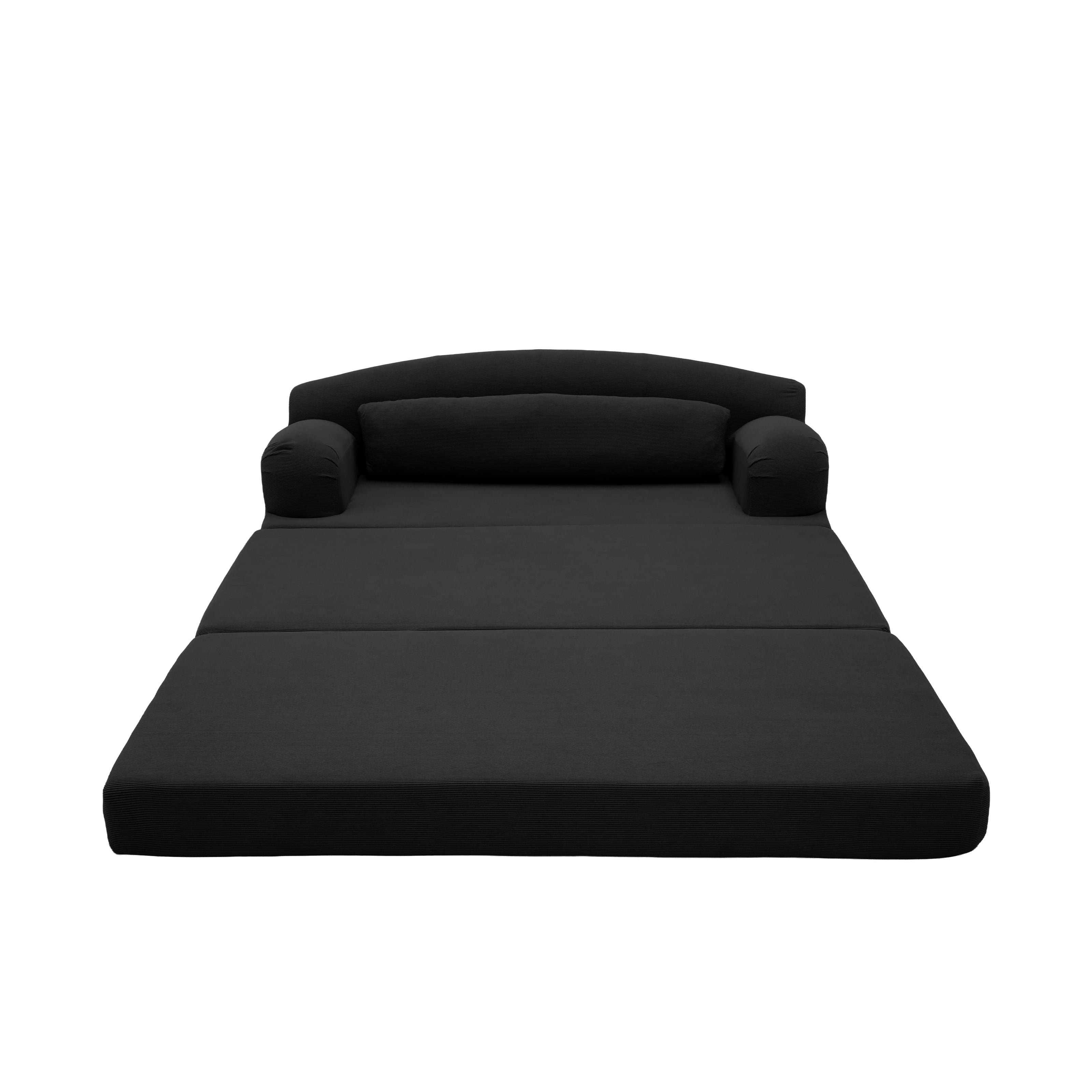 Leumius Futon Sofa Bed, Convertible Sofa Bed,Folding Boneless Couches,Low-Profile Boneless Couch for Living Room,15.8" H Low Seat Small 57" Foldable Floor Sleeper Mattress Lounge Space‑Saving,Black