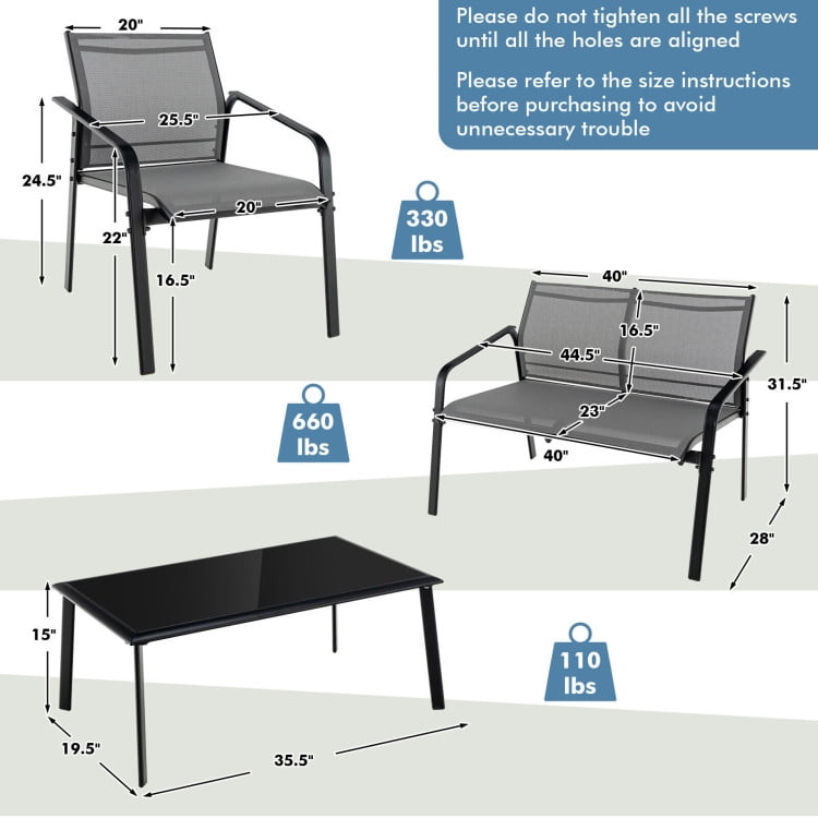 Aimee Lii 4 Pieces Patio Furniture Set with Glass Table Deck, Patio Conversation Sets for Backyard and Poolside, Gray Aimee Lii 4 Pieces Patio Furniture Set with Glass Table Deck, Patio Conversation Sets for Backyard and Poolside, Gray