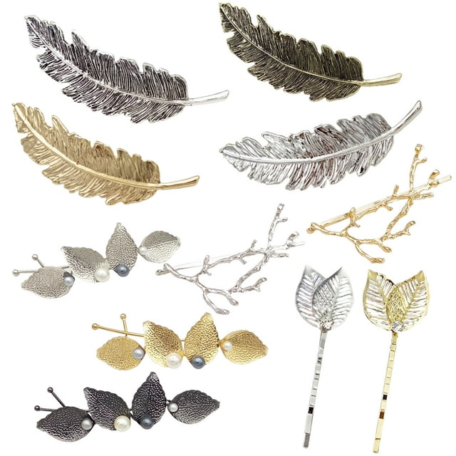 11pcs hoja de metal Retro Bobby Pin Pearl Hair Folder Bangs Clip calambre lateral para mujeres niñas
