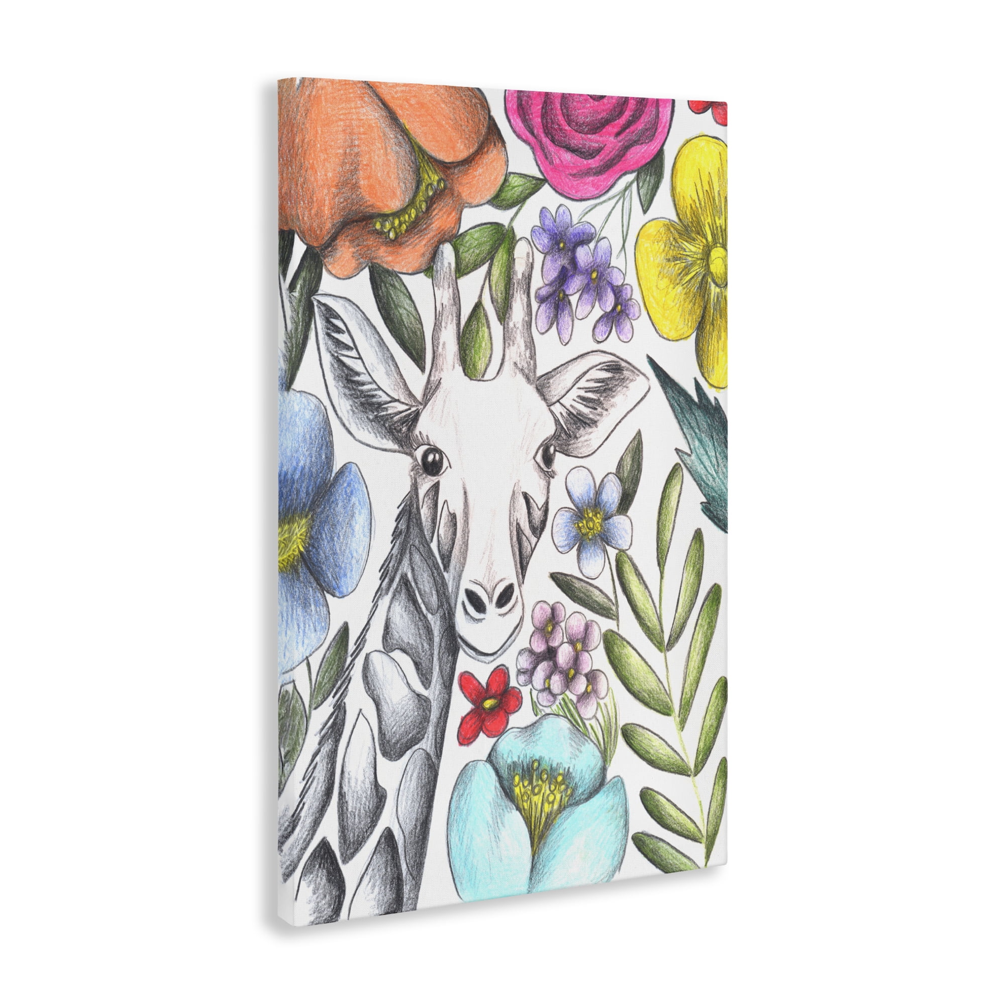 Giraffe In The Midst of Flowers Canvas Wall Art, design by Cecilia Battaini
