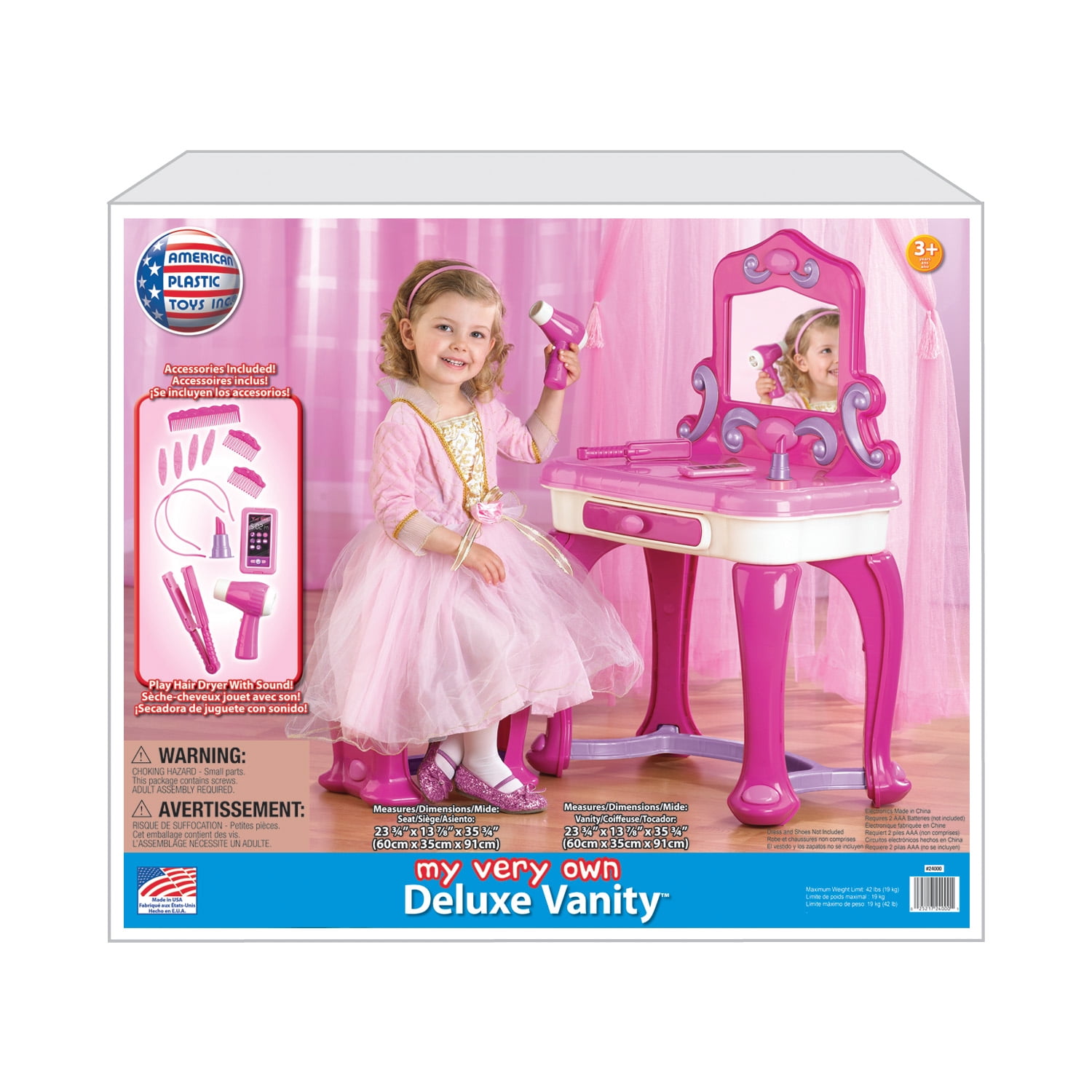 American Plastic Toys Kids My Very Own Pink Deluxe Vanity Play Set with Mirror Unisex Indoor & Outdoor Toy for Kids