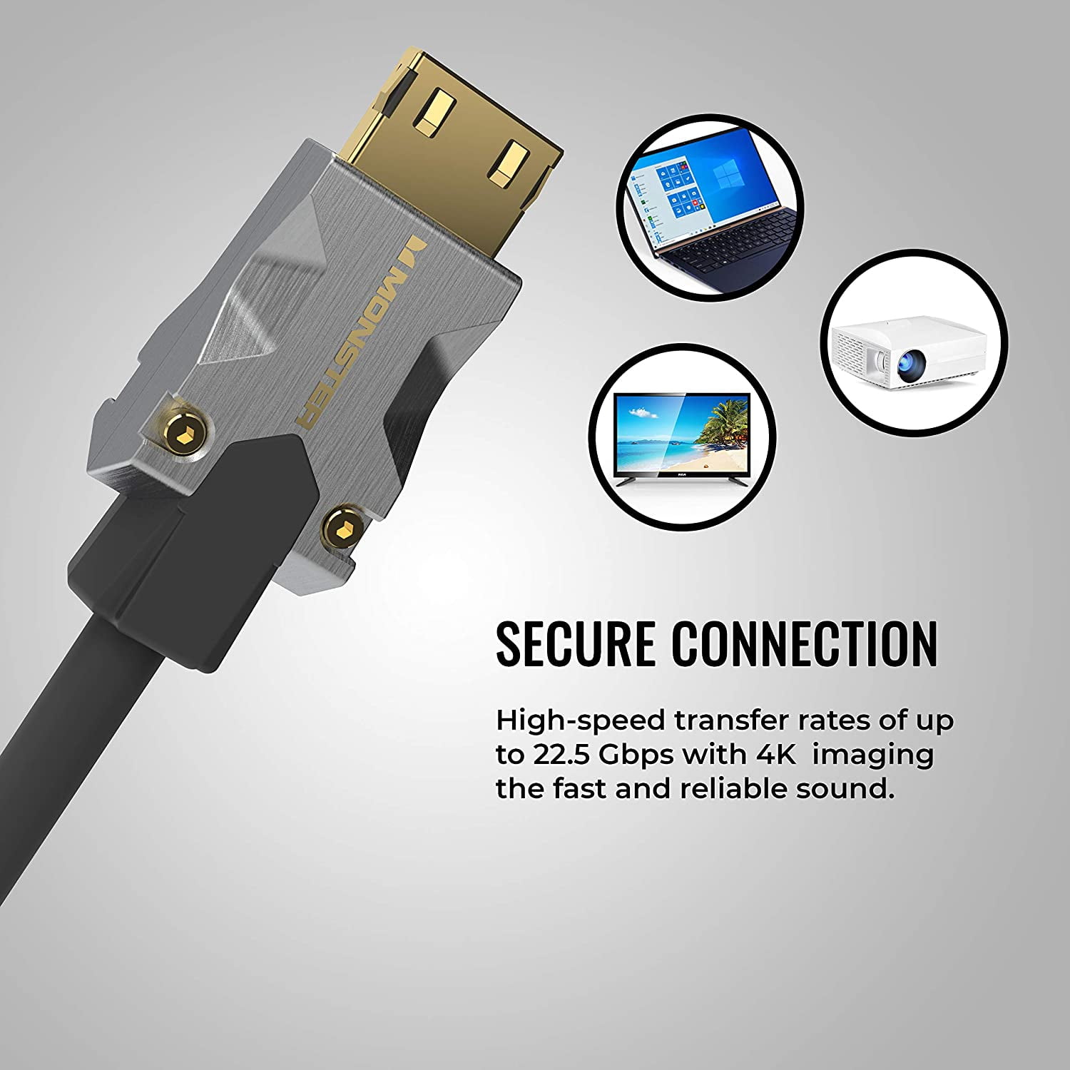Monster M-Series 1000 Certified Premium HDMI 2.0 4K 60Hz, 22.5 Gbps, Metal Connector, Vgrip