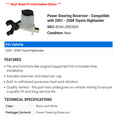 thumbnail image 2 of Power Steering Reservoir - Compatible with 2001 - 2008 Toyota Highlander 2002 2003 2004 2005 2006 2007, 2 of 2