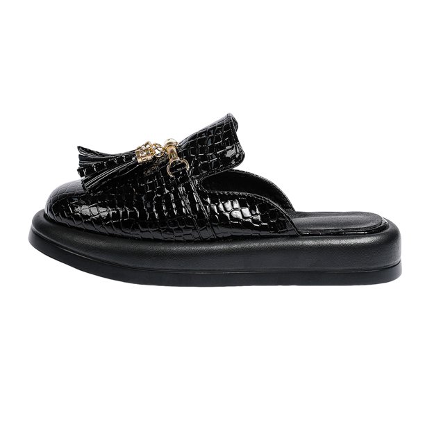 Zapatos Sin Cordones Mules para Mujer Cadena Metal Punta Redonda Espalda