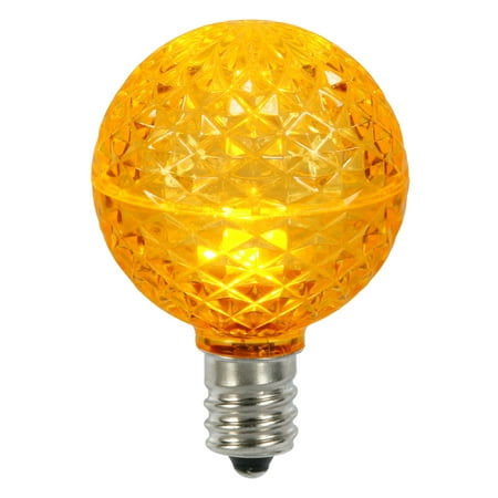 

Vickerman G50 LED Yellow Faceted Replacement Bulb E17/C9 Nickel Base .45 Watts Dimmable 10 Bulbs per Pack