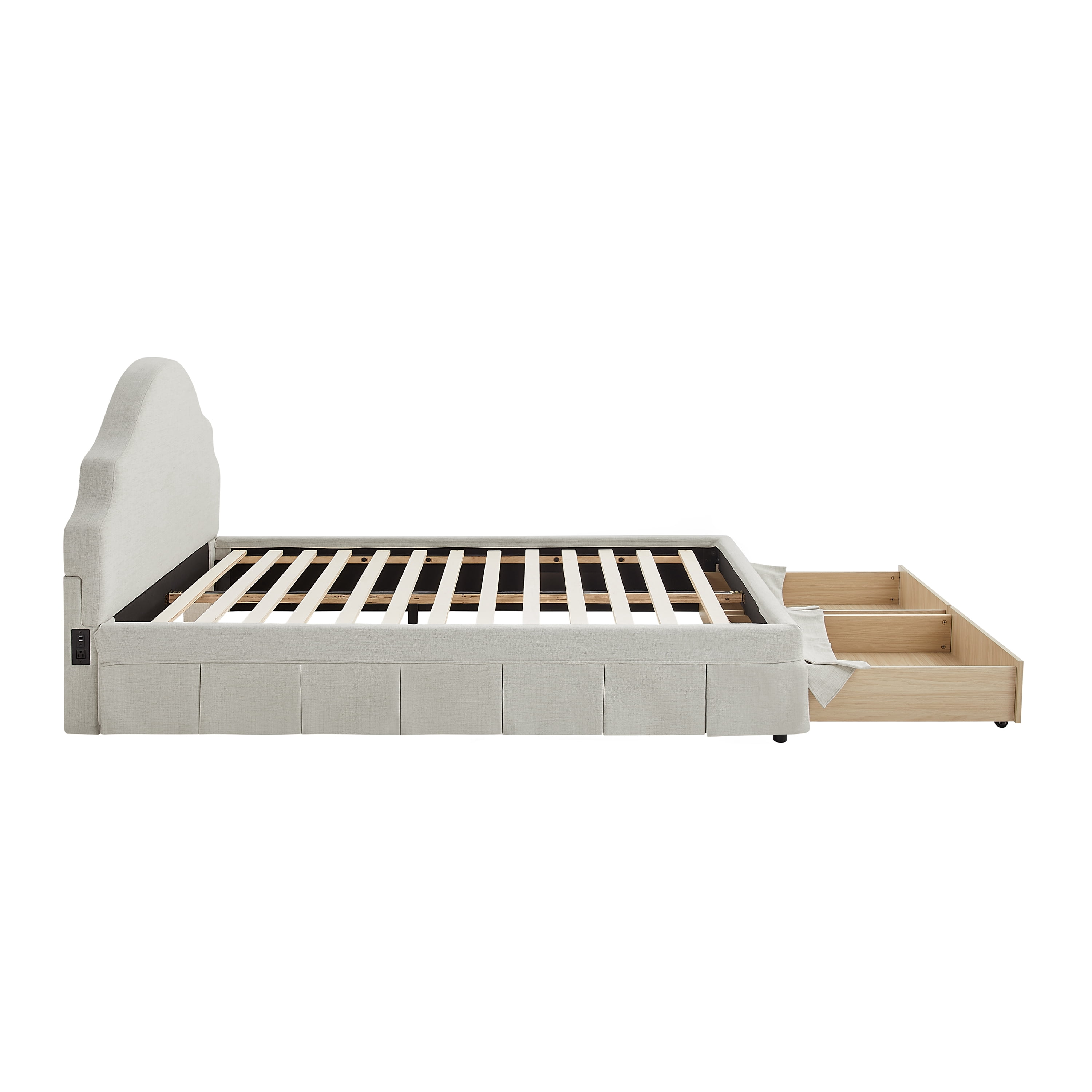 Studio Living Christine Upholstered Storage 39.8" Beige Bed Frame, Queen