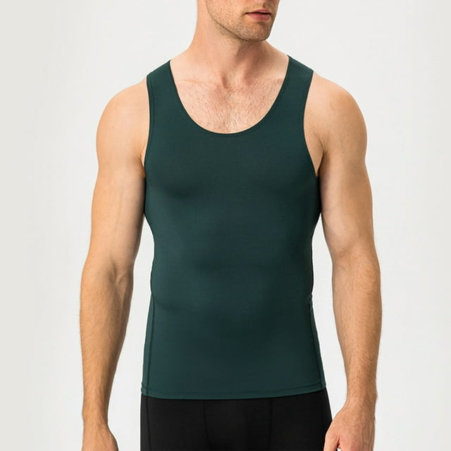 Camiseta de tirantes de cuello redondo para hombre, color liso, moderna, para ocio, fitness, deportiva, ajustada.