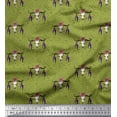 thumbnail image 1 of Soimoi Green polyester Crepe Fabric Feather & Elk Mount Face Print Fabric by Yard 52 Inch Wide, 1 of 5