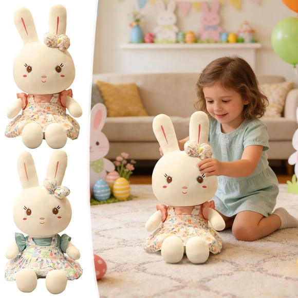 Dianli Easter Plush Throw Pillow Bunny With Bow Floral Dress Soft Stuffed Rabbit Decorative Cushion for Sofa Bed Nursery Spring Holiday Accent Home Decor Gift