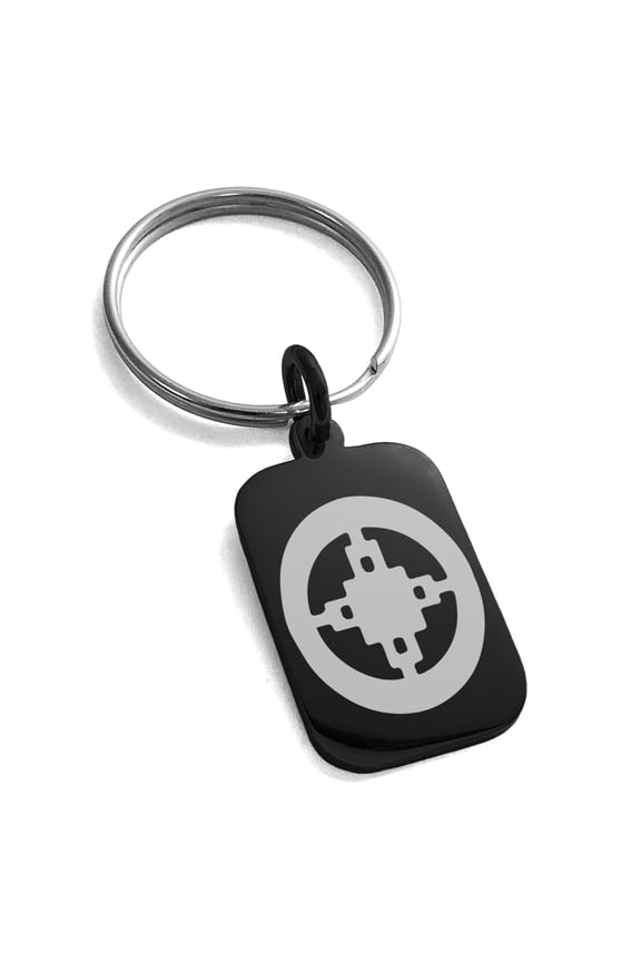 Stainless Steel Aztec Intelligence Rune Engraved Small Rectangle Dog Tag Charm Keychain Keyring