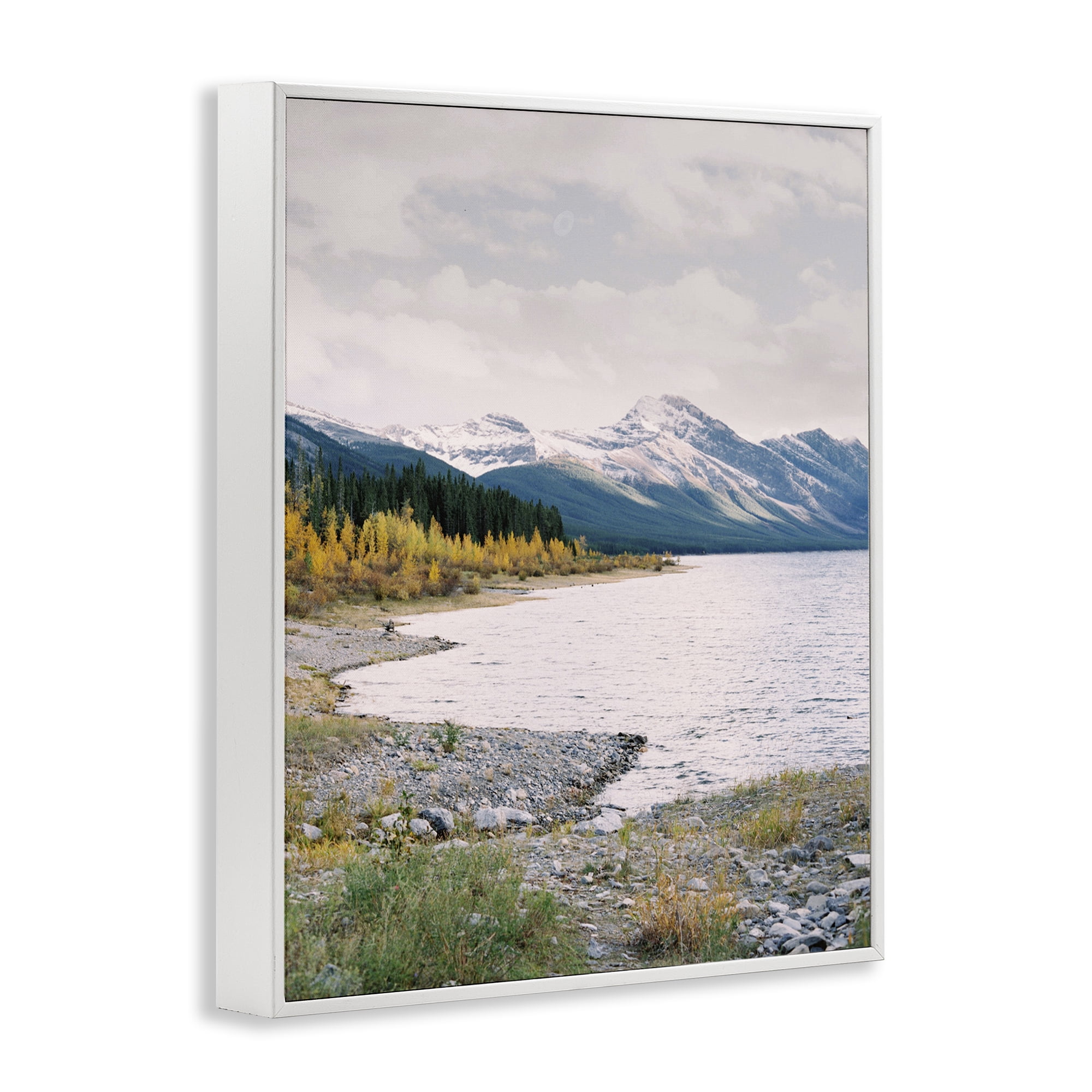 Stupell Industries Mountain Region Shore Landscape Photography White Framed Art Print Wall Art, 11 x 14