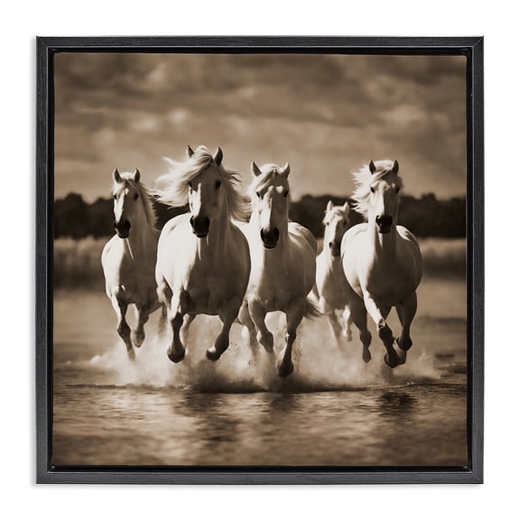 Stupell Industries Rustic Lodge Camargue Stallions Trotting Black Floating Frame Canvas Art, 18 x 18, by Noah Bay