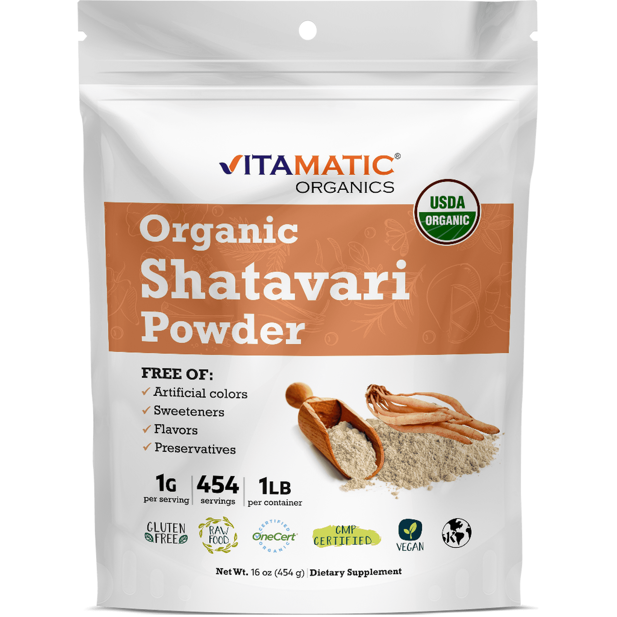 Vitamatic Certified USDA Organic Shatavari Powder 1 Pound (16 Ounce)