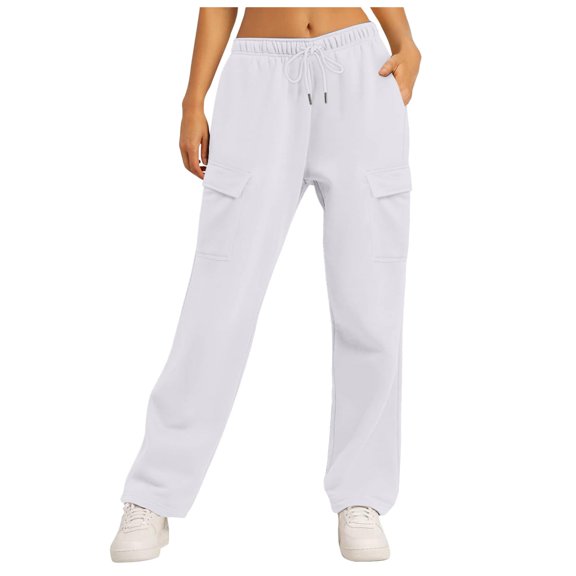Womens Straight Leg High Waist Sweatpants Casual Loose Lounge Trendy Trousers With Pockets Solid Plus Size Joggers