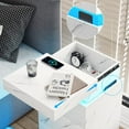 thumbnail image 6 of Afuhokles LED Nightstand with Charging Station,Night Stand with Sliding Top for Bedroom,Bedside Table with Drawers, White Marble, 6 of 8